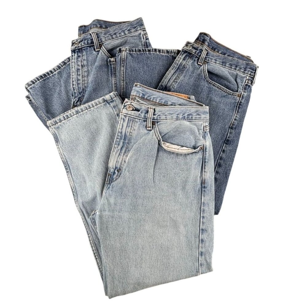 3- Levis 505 Straight Leg Jeans Mens W36 L29 Medium  & LIght Wash Denim
